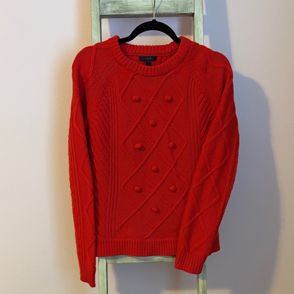 J. Crew Vibrant Red Textured Crew Neck Sweater